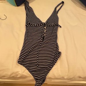 Lace up striped bodysuit